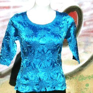 Fresh Twist Ocean Blue Gathered Jacquard Top | M